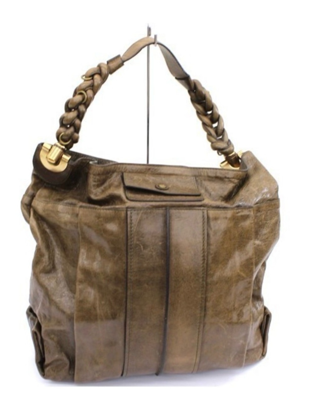 Authentic Chloe Heloise Tote Hobo Braided Leather Olive Green Brown well loved